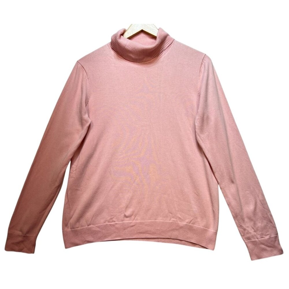 Lands' End Women's Supima Cotton Turtleneck Pullover Sweater Size M 10-12 Pink